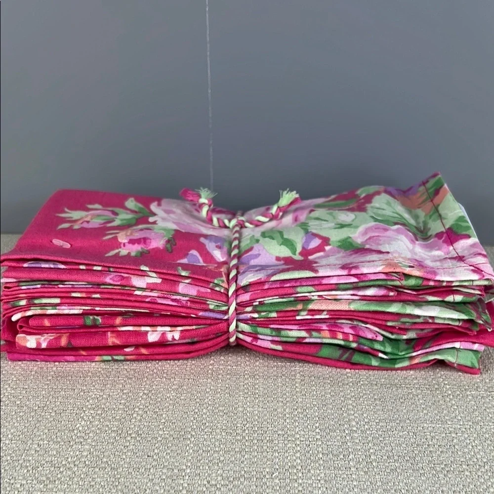 April Cornell Napkins Cottage Rose Pink Floral Cotton 16